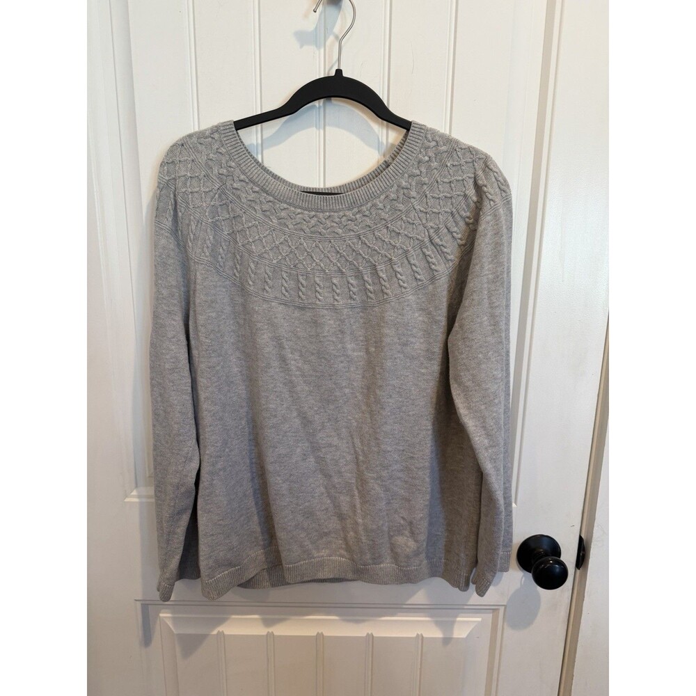 Talbots Petite XL Gray Cable Knit Sweater Cotton Cashmere Blend Pullover